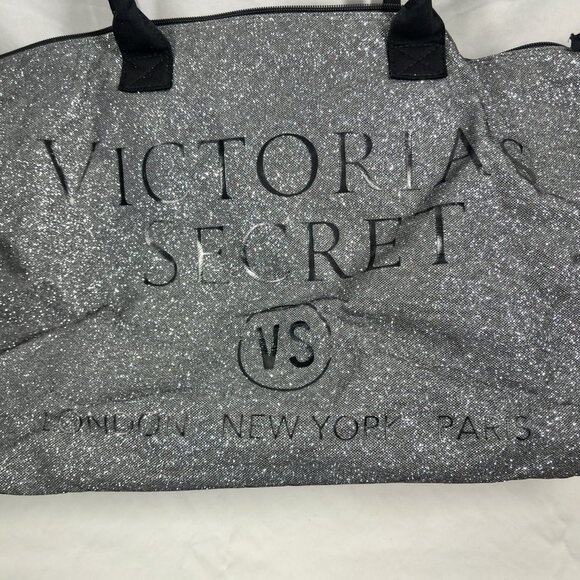 Victoria's Secret Glitter Silver Black "London,New York,Paris" Duffle Weekender - Picture 3 of 12